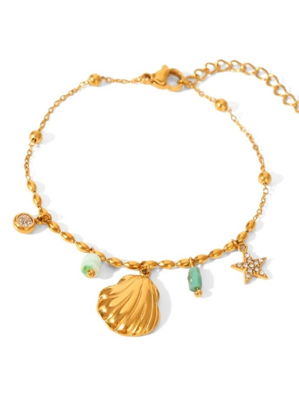 Gold Shell & Star Bracelet & Necklace Set with Aqua Accents - NEW Women Jewelry - Picture 7 of 7